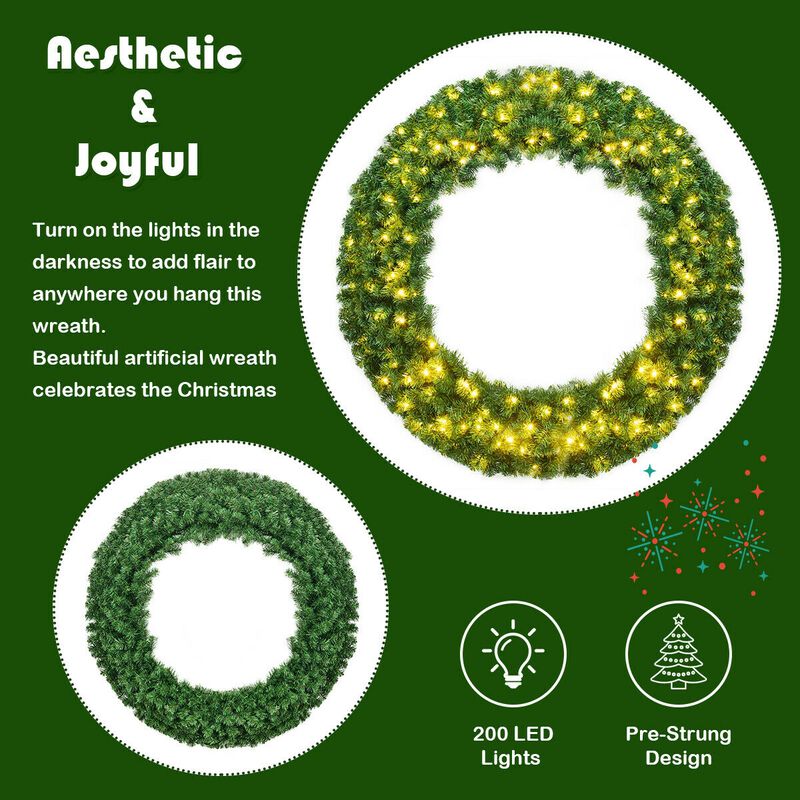 48 Inch Pre-lit Cordless Artificial Christmas Wreath image number 4