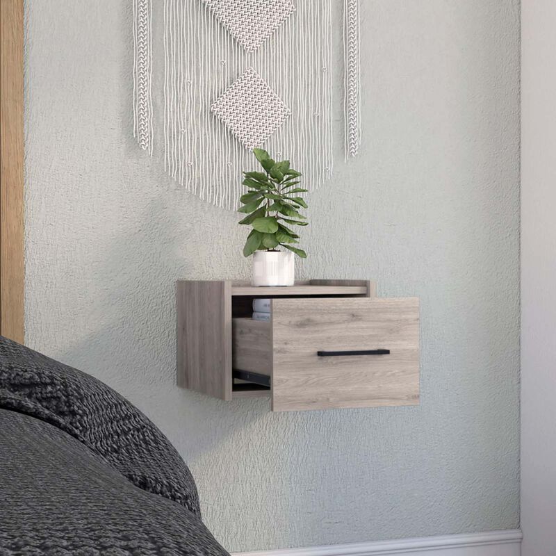 Boa Floating Nightstand, Wall Mounted Single Drawer Design with Handle Light Grey Bedroom