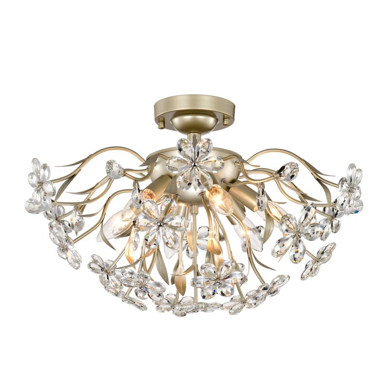 Paola 6-Light Brushed Silver-ish Champagne Daisy Flower Crystal Glass Sputnik Branch Flush Mount image number 9