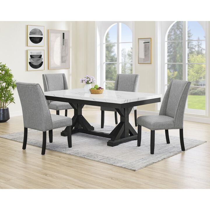 Best Quality Furniture 5Pc Fuax Marble Top Dining Set With 4 Gray Side Chairs