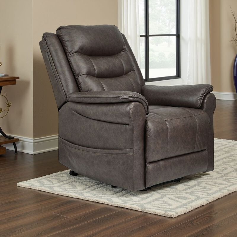 Otim Power Lift Recliner Chair, 35in Heat Massage, Brown Faux Leather - Benzara