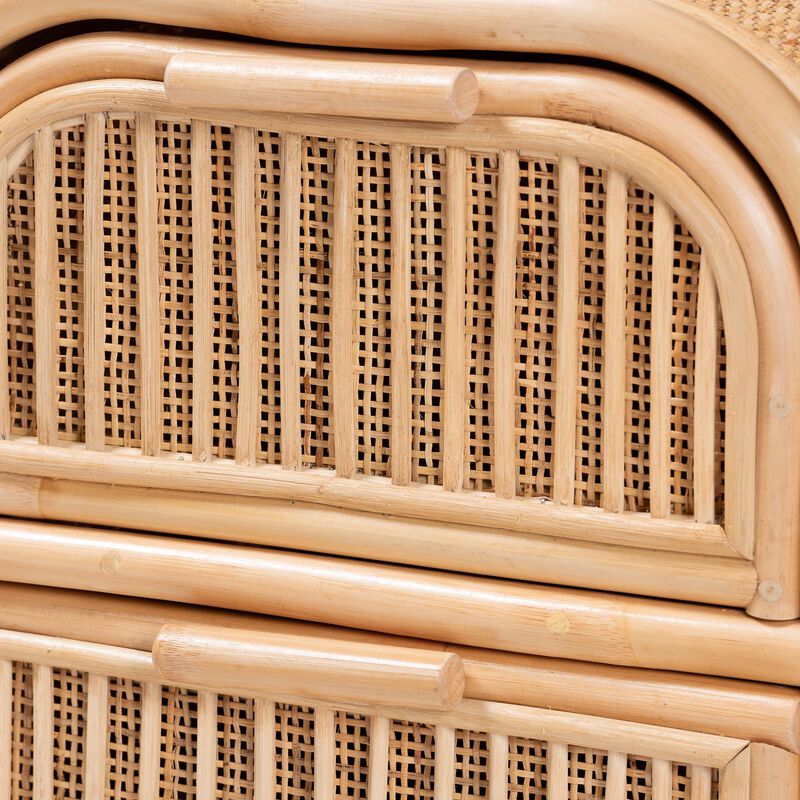 bali & pari Adrika Bohemian Natural Rattan 2-Drawer Nightstand