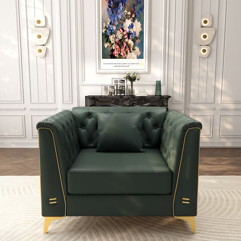 Chesterfield Accent Chair, Faux Leather Button Tufted Rolled Arm Chair, Modular 1 Seater with Metal Trim and Tapered Legs image number 3