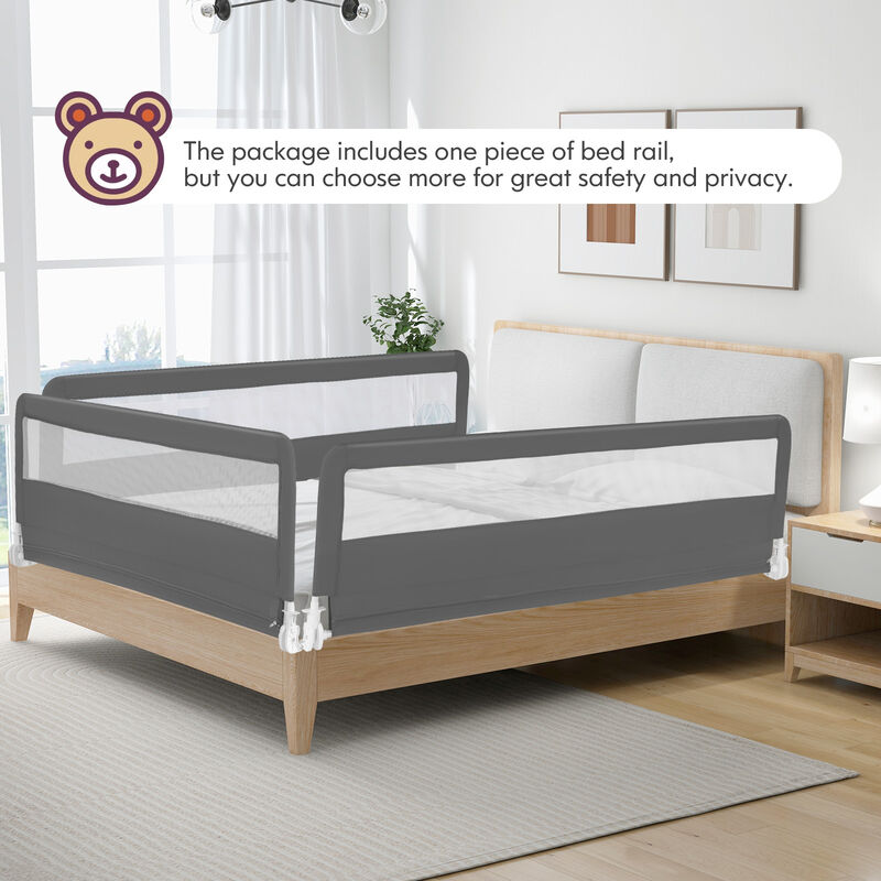 Swing Down Bed Guardrail with Safety Straps for Kids Bedroom-Grey image number 6