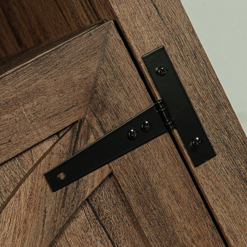 Farmhouse Barn Door Nightstand End Table with Adjustable Shelves