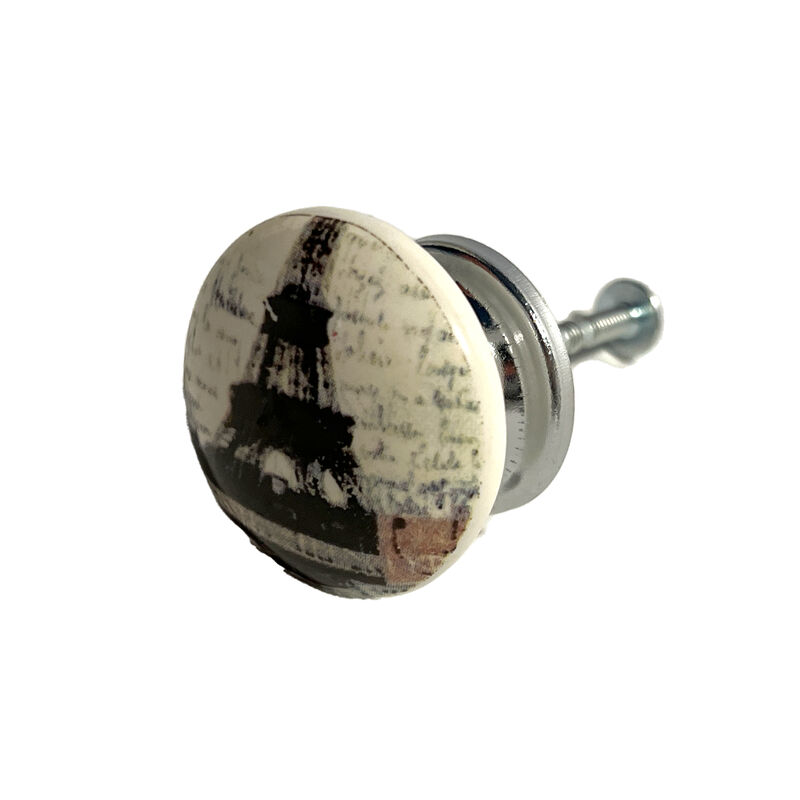 HomeRoots Set of Six Black And White Poetic Script Ceramic Drawer Pull Knobs image number 2