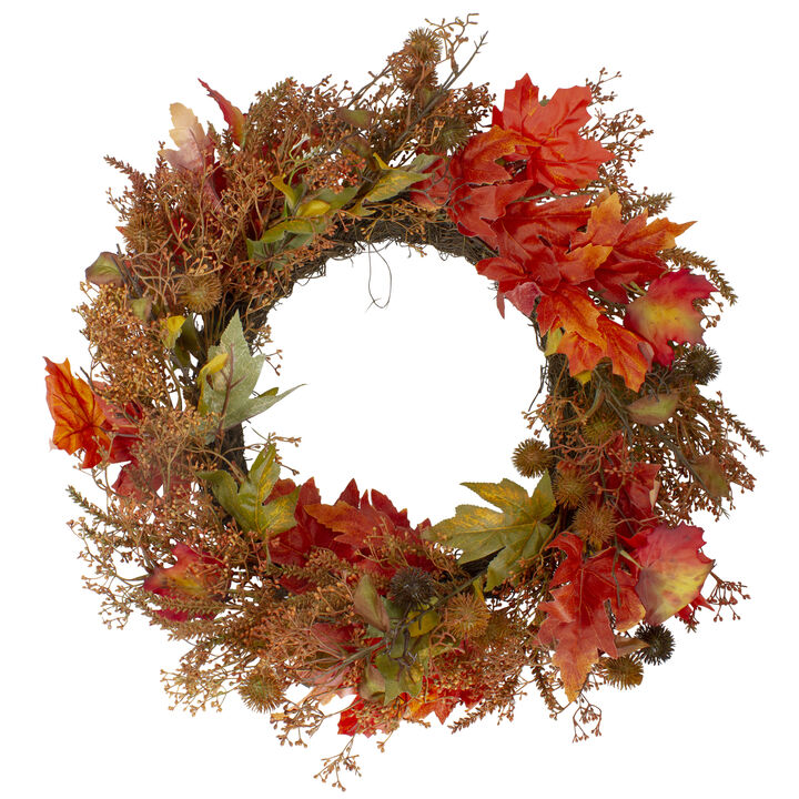24-Inch Autumn Harvest Maple Leaf with Berries Artificial Wreath; Unlit