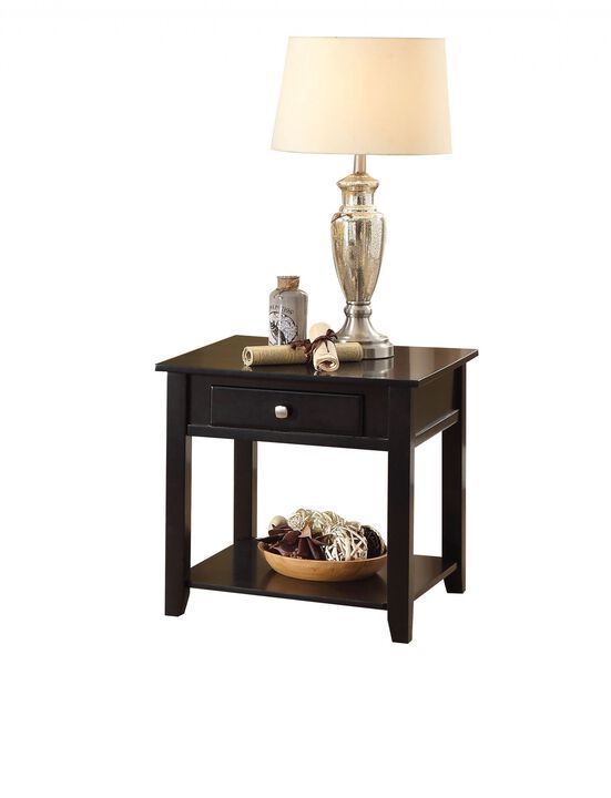 Homezia 22" Black Manufactured Wood Square End Table With Drawer With Shelf