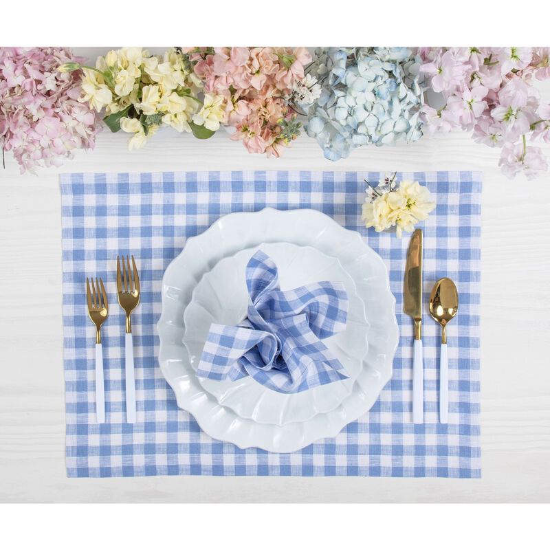 Solino Home 100% Pure Linen Placemats 14 x 19 Inch Set of 4 - Gingham Check