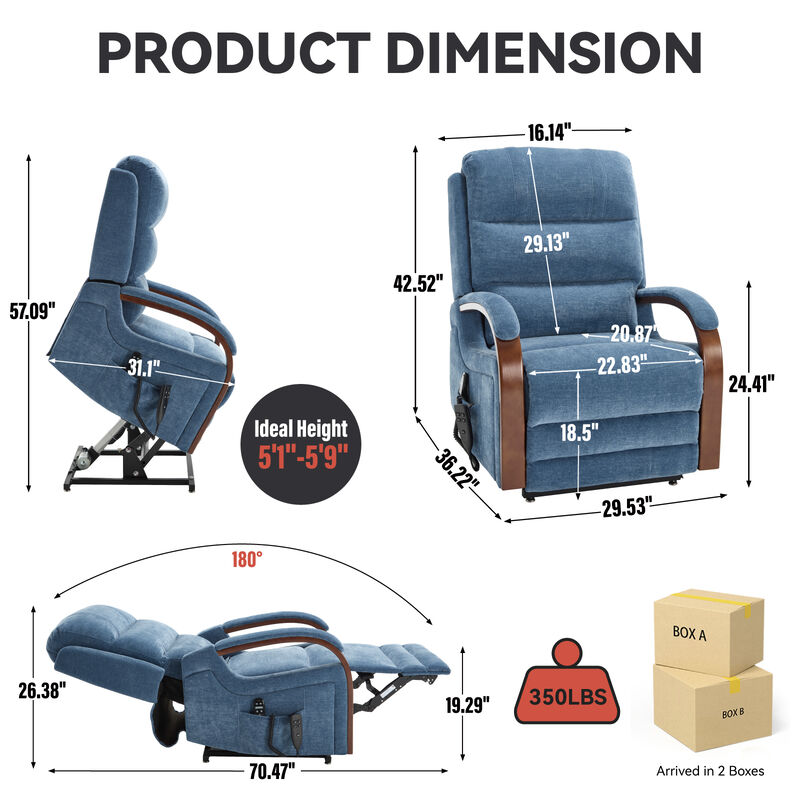 Power Leatheraire Lift Recliner Chair Dual Motor Infinite Position with Solid Wood Armrests, Heat Massage image number 9