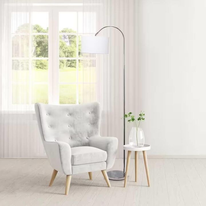 Hivvago Modern Mid-Century Floor Lamp in Brushed Nickel Finish with White Drum Shade