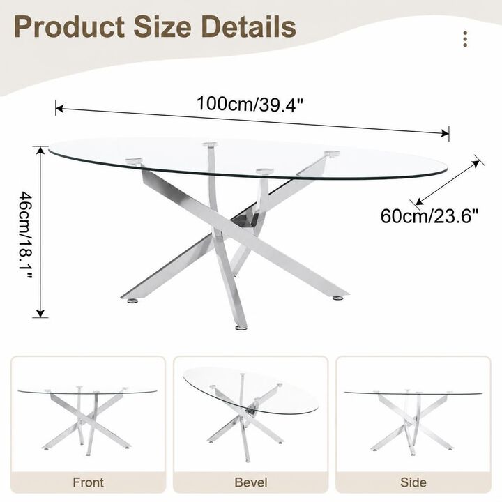 GOODSILO Modern Oval Coffee Table with Tempered Glass Tabletop and Metal Legs Minimalist Side Tea Table for Living Room