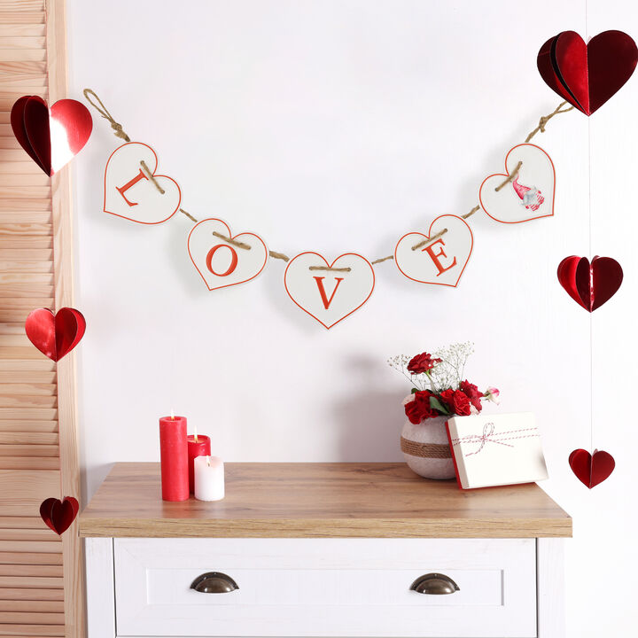 Hearts "LOVE" Valentine's Day Metal Banner - 32" - White and Red