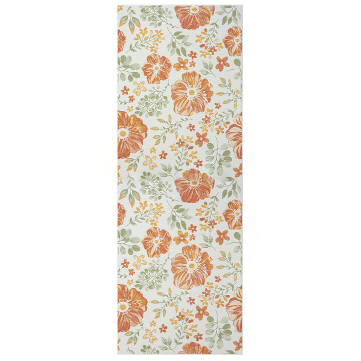 HomeRoots Floral Stain Resistant Indoor Outdoor Runner Rug