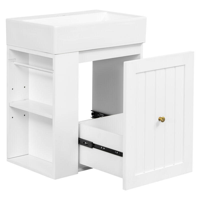 ELEMENT ACE Space-Saving Modern Wall-Mounted Bathroom Vanity with Ceramic Sink and Storage Drawer image number 9