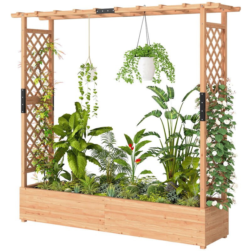 Hivvago Wood Planter Box with Roof and Trellis for Flowers image number 0