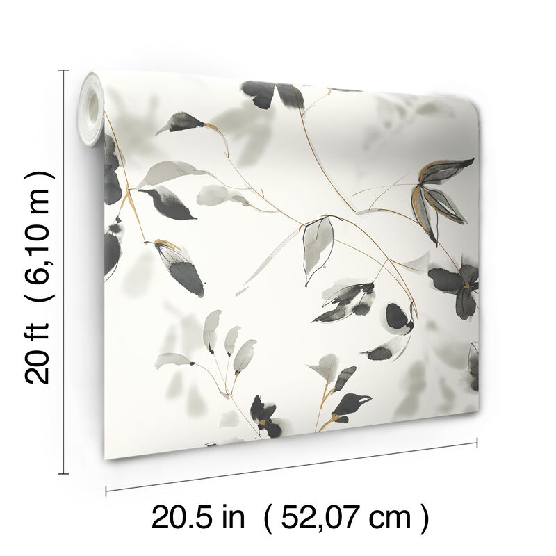 Linden Flower Black Peel & Stick Wallpaper (Double Roll) image number 5