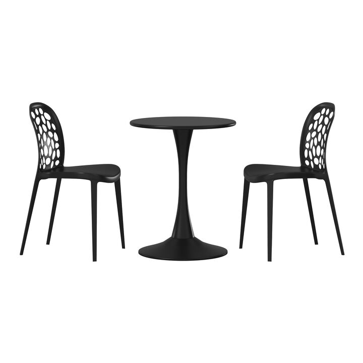 WestinTrends 3-Piece Outdoor Indoor Metal Patio Dining Table Set With Stackable Polypropylene Patio Side Chairs