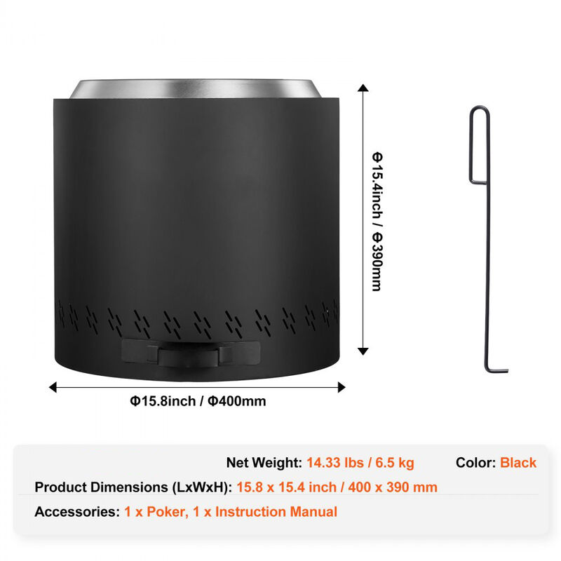 Portable Smokeless Wood Burning Fire Pit with Removable Ash Pan for Camping Patio-Black image number 2