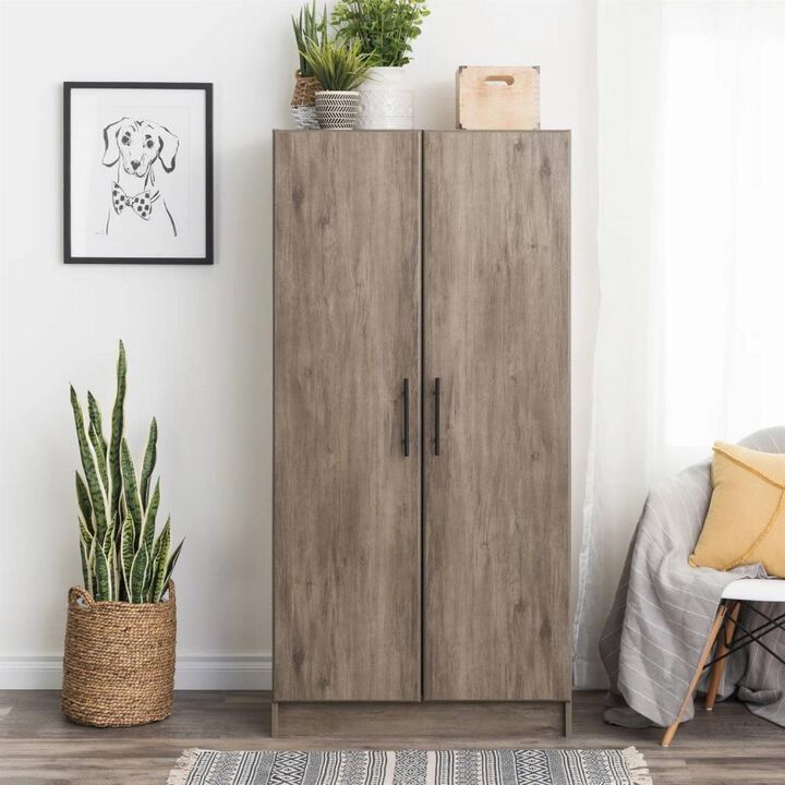 Hivvago Bedroom Armoire Wardrobe Cabinet with Hanging Rail in Grey Brown Wood Finish