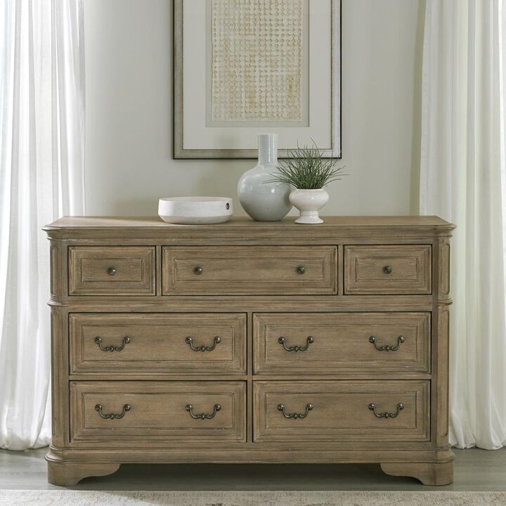 Liberty Furniture Magnolia Manor 7 Drawer Dresser in Weathered Bisque