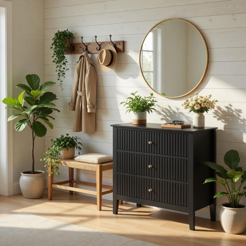 32" Assembled Wide Fluted Nightstand 3-Drawer image number 3