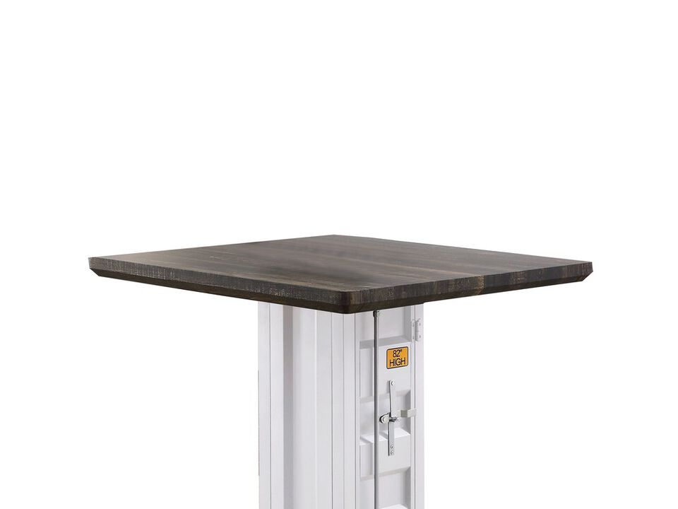 Square Counter Height Table with Recessed Pedestal Base, White and Brown-Benzara