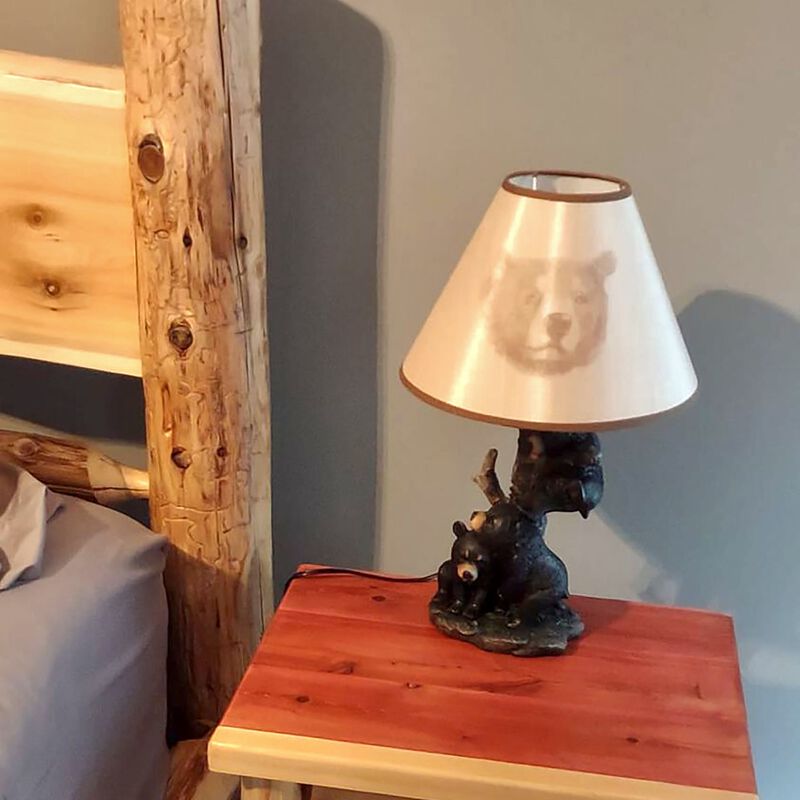 Black Bear Family Table Lamp W Tree Bark Print Shade image number 4