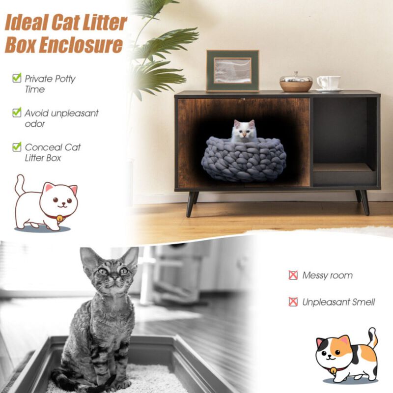 Cat Litter Box Enclosure with Double Door Cabinet