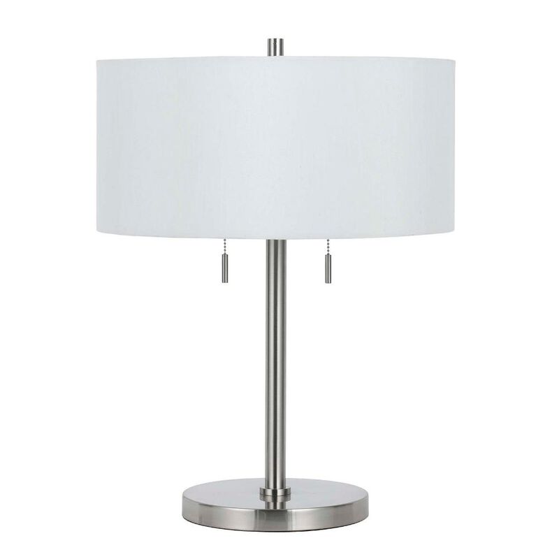 Hivvago 24" Nickel Metal Two Light Table Lamp With White Empire Shade