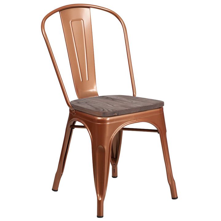 Flash Furniture Copper Metal Stackable Chair with Wood Seat