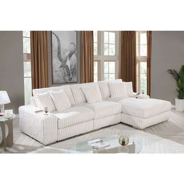 Best Quality Furniture 3 piece Beige reversible sectional with cupholders and USB ports