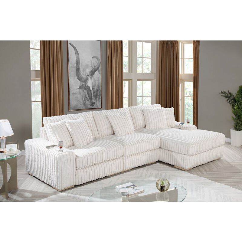 Best Quality Furniture 3 piece Beige reversible sectional with cupholders and USB ports