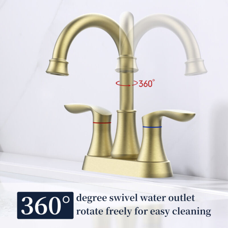 High Arc Swivel Spout Bathroom Faucet 2-Handle Brushed Gold with Drain Assembly