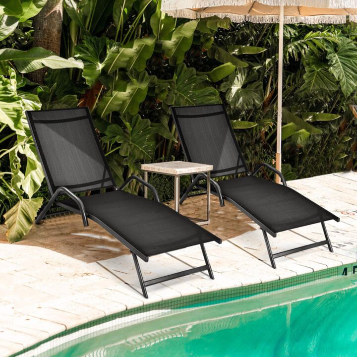 Hivvago 2 Pieces Outdoor Chaise Lounge with 5-Position Adjustable Backrest-Black