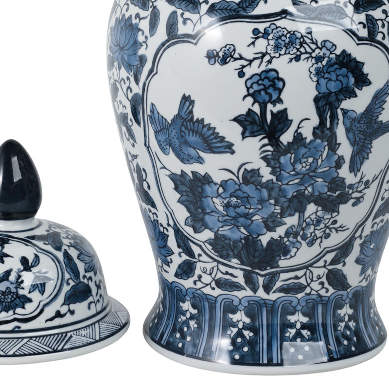 Cer, 18"h Flowers Temple Jar, Blue image number 4