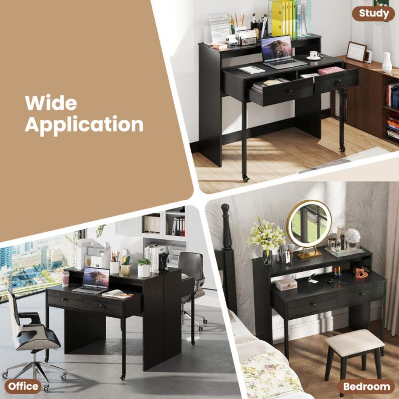 Hivvago Extendable Computer Desk with Pull Out Secondary Desk