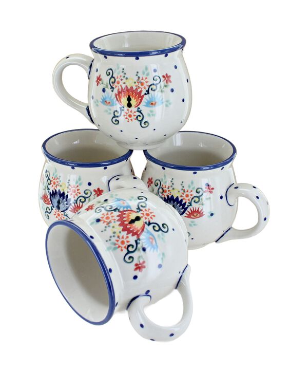 Blue Rose Polish Pottery Desert Flower Bubble Mug Set