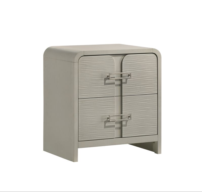 Aria Nightstand with 2 Wave-Front Drawers, Waterfall Edge and Chrome Pulls image number 2