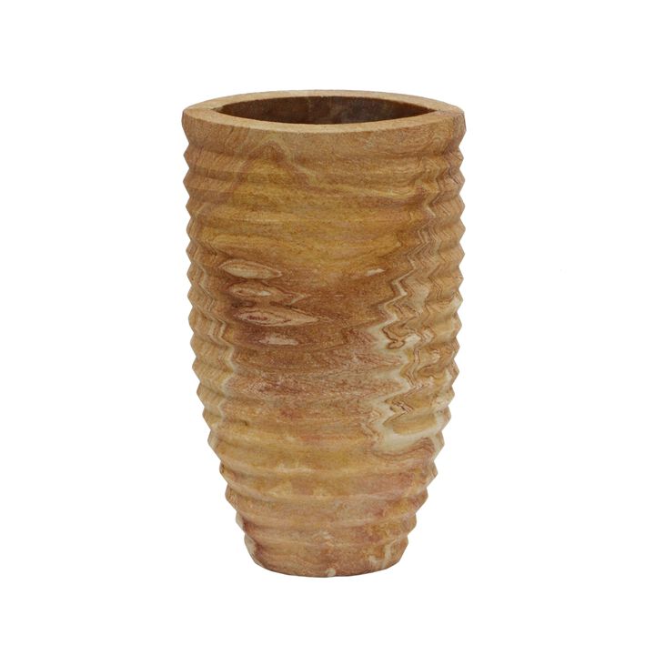 Saava Ribbed Stone Vase in Sandstone