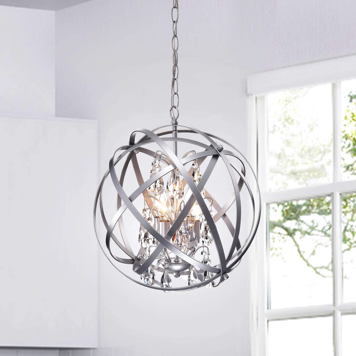 Chloe Benita Matte Silver 4-light Metal Crystal Orb Chandelier - Matte Silver