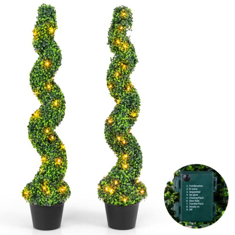 Hivvago Pre-Lit Artificial Boxwood Spiral Topiary Tree Set of 2 with 100 LED Lights