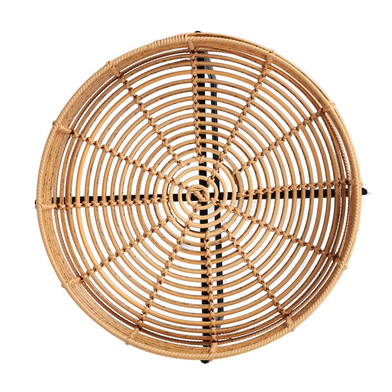 Malia Coastal Bohemian Faux Rattan Round Tray End Table with Metal Base image number 7