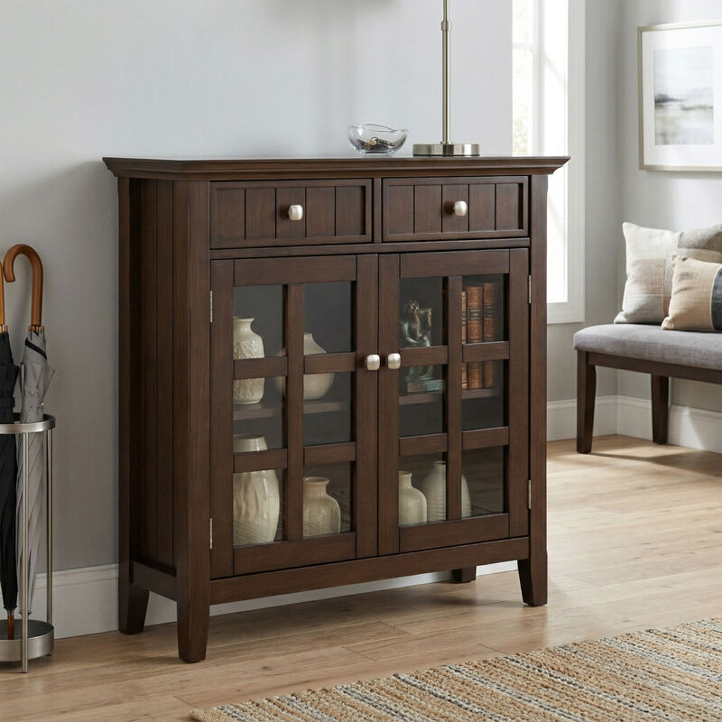 Acadian SOLID WOOD 36 inch Wide Transitional Entryway Storage Cabinet in Natural Aged Brown image number 1