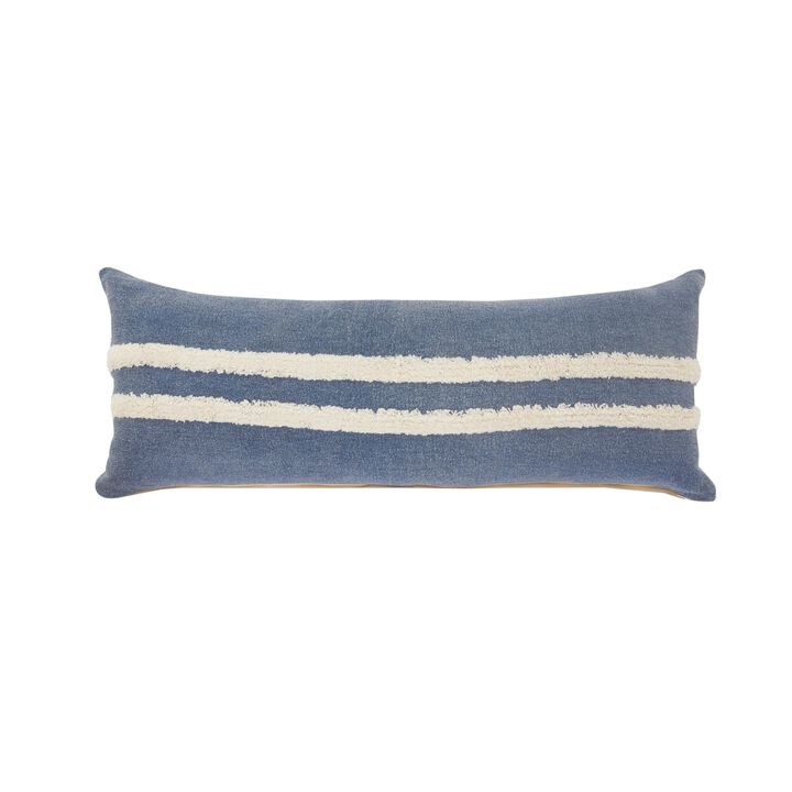 36" Blue and White Double Center Striped Lumber Rectangular Throw Pillow