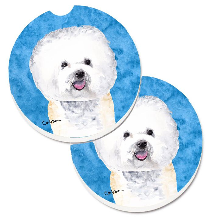 Caroline's Treasures Blue Bichon Frise Set of 2 Cup Holder Car Coasters SC9135BUCARC, 2.56, Multicolor