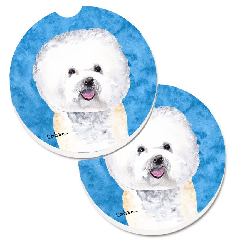 Caroline's Treasures Blue Bichon Frise Set of 2 Cup Holder Car Coasters SC9135BUCARC, 2.56, Multicolor image number 0