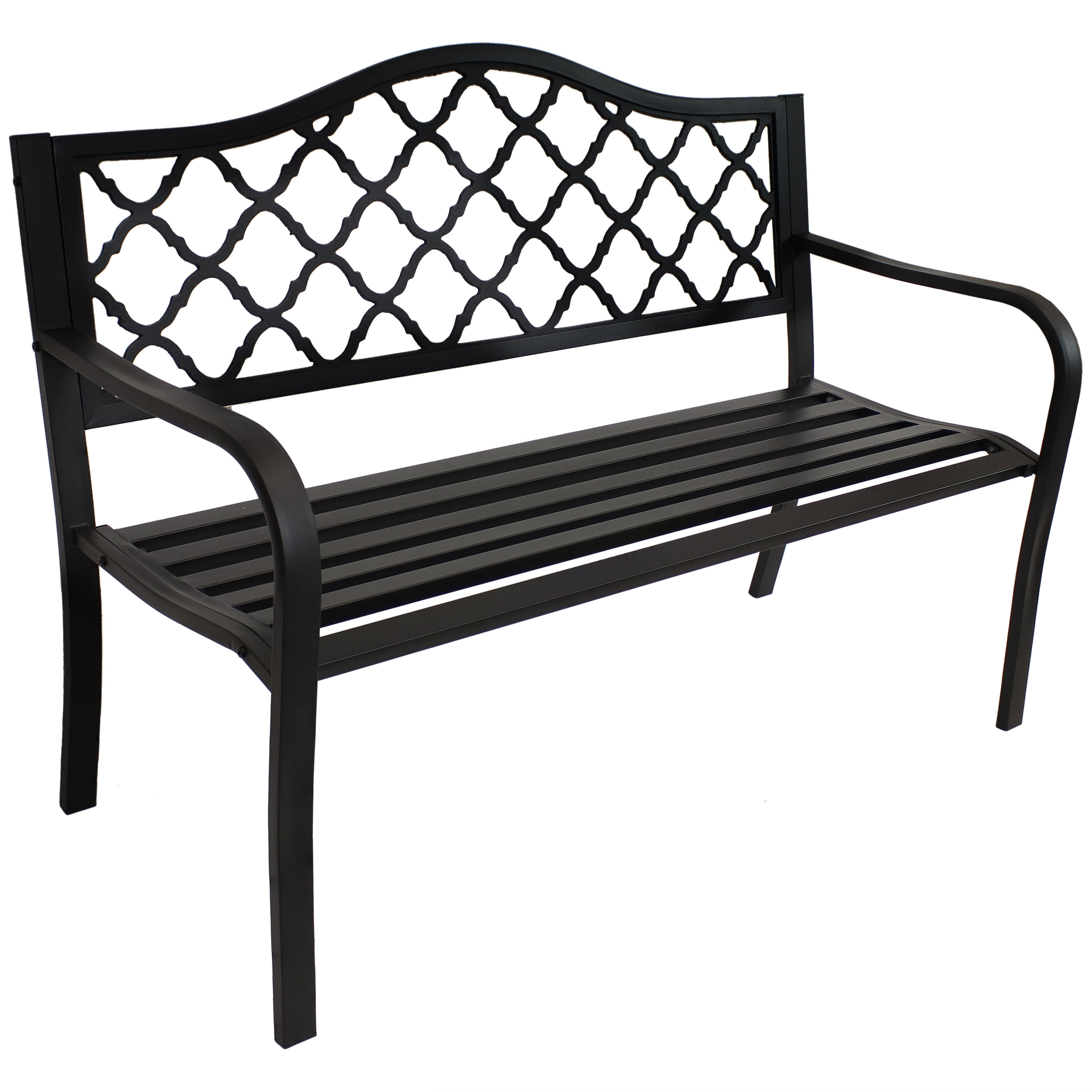 Sunnydaze 2-Person Lattice Cast Iron Outdoor Garden Bench - Black - Thumbnail 2