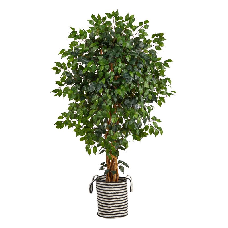 HomPlanti 5.5 Feet Palace Ficus Artificial Tree in Handmade Black and White Natural Jute and Cotton Planter image number 1