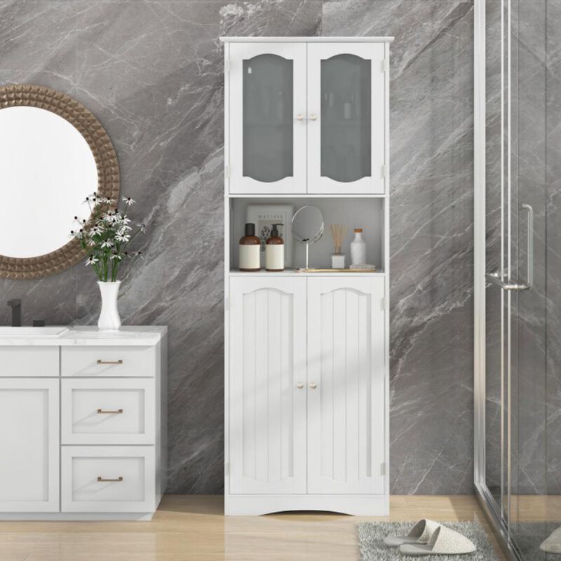 Hivvago Tall Bathroom Storage Cabinet with Frost Glass Doors and Shelves